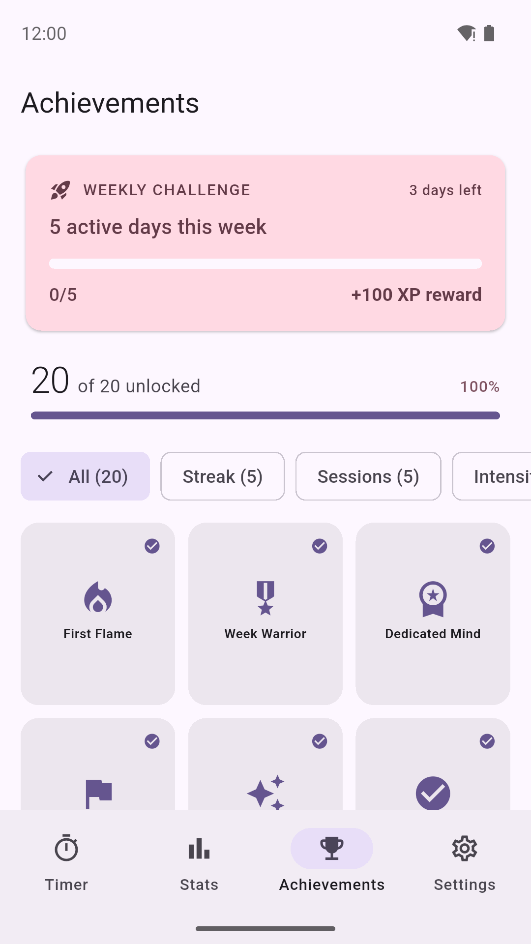 Achievements screen